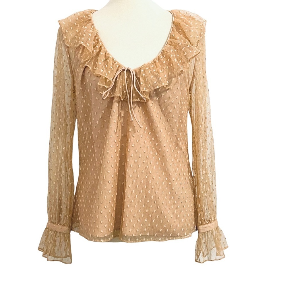 J. Crew Ruffle Neck Clip Dot Blouse in Bronzed Clay Style BD756 Womens Sz S